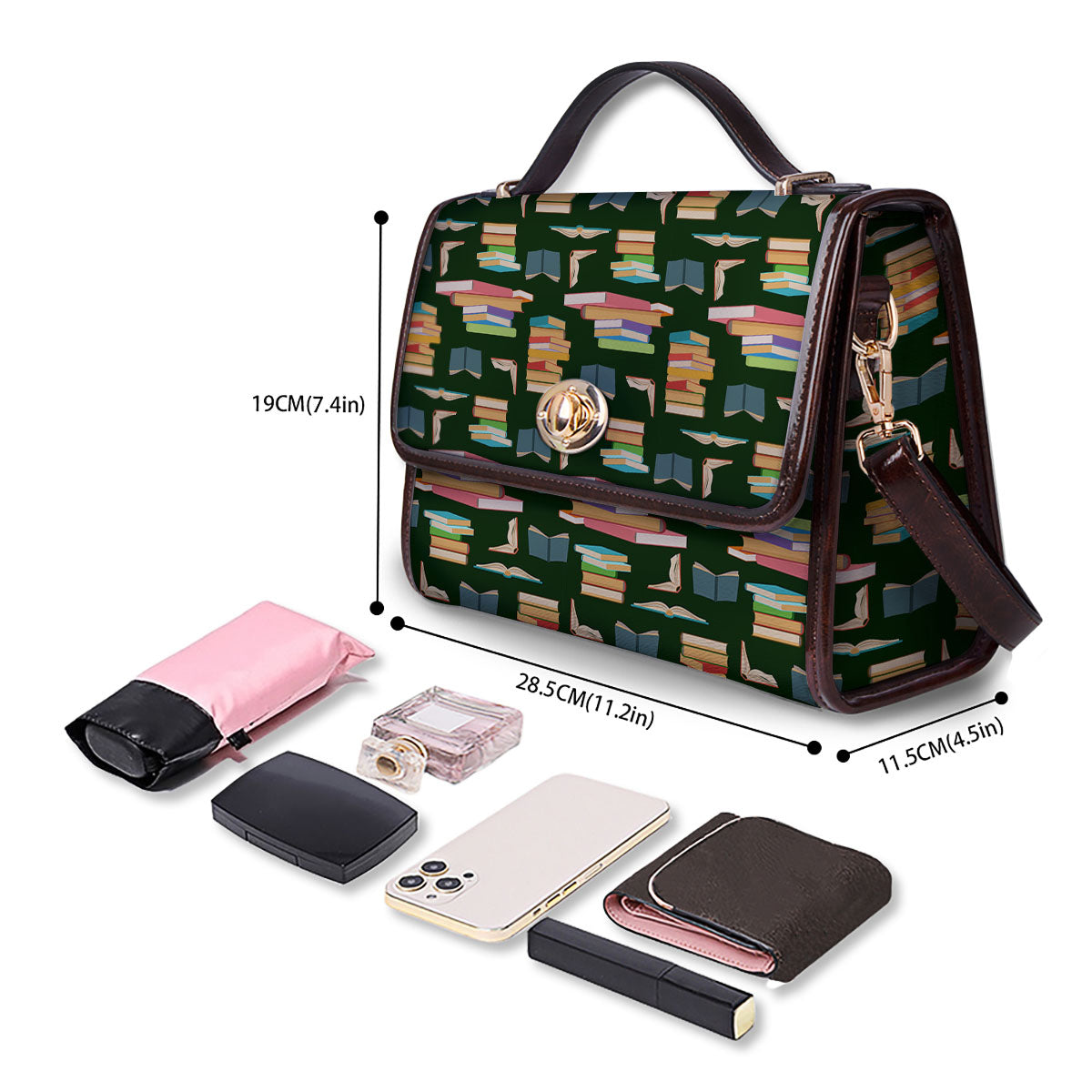Reading Books Pile Print Pattern Women's Satchel Bag