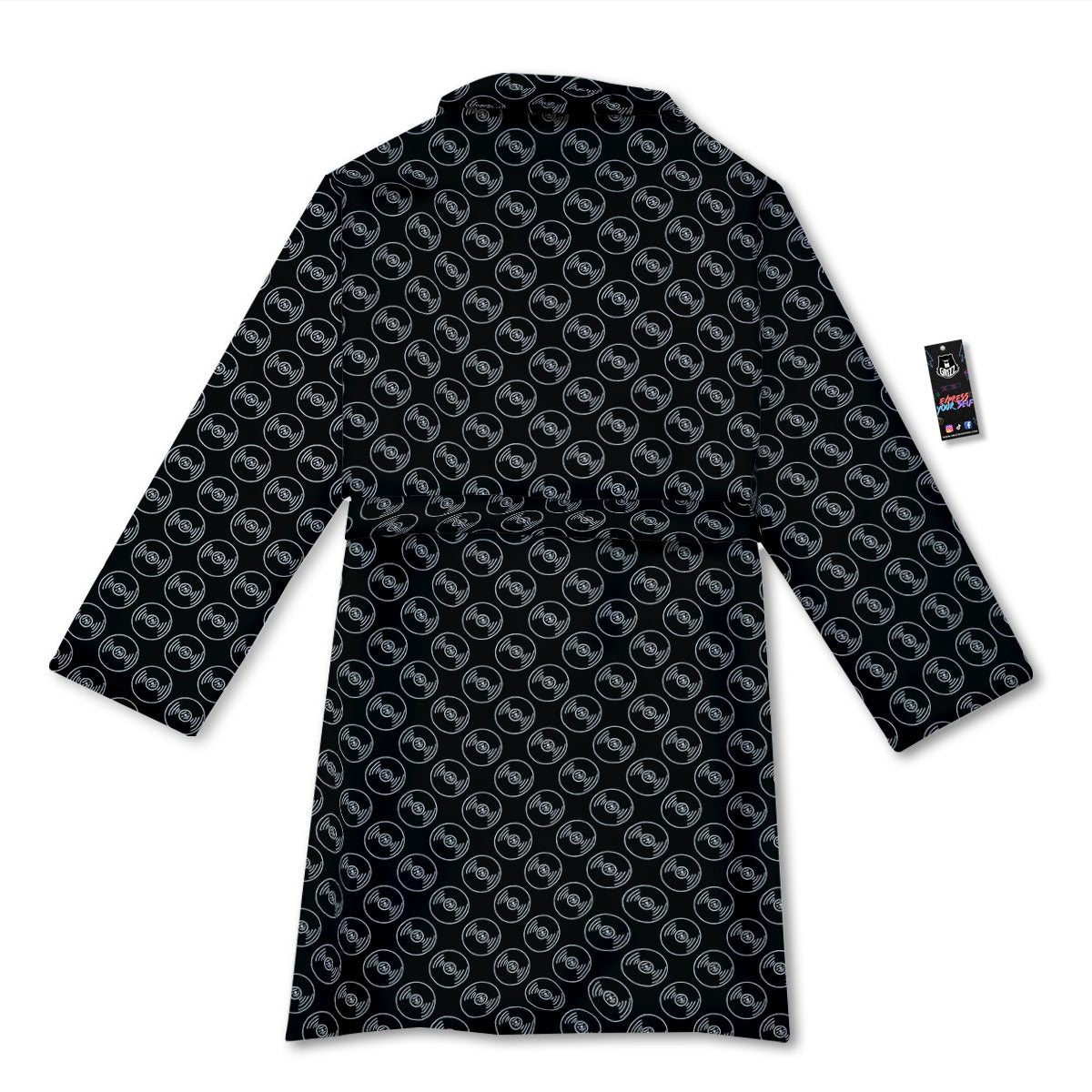 Record Black Vinyl Print Pattern Bathrobe-grizzshop