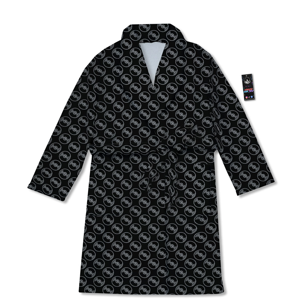 Record Black Vinyl Print Pattern Bathrobe-grizzshop