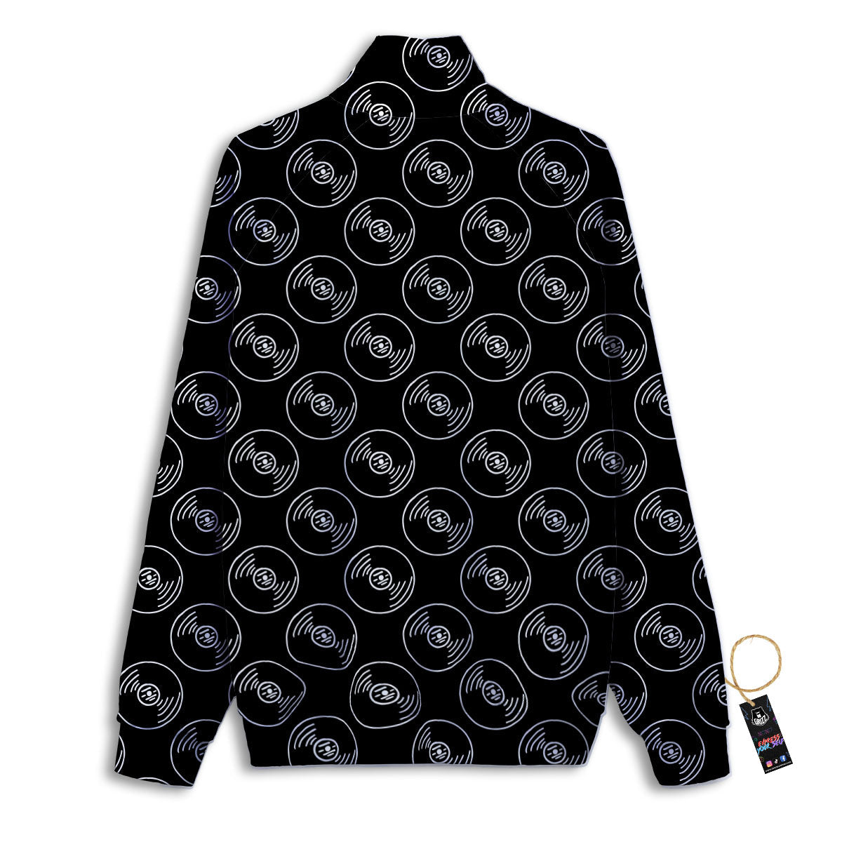 Record Black Vinyl Print Pattern Track Jacket-grizzshop