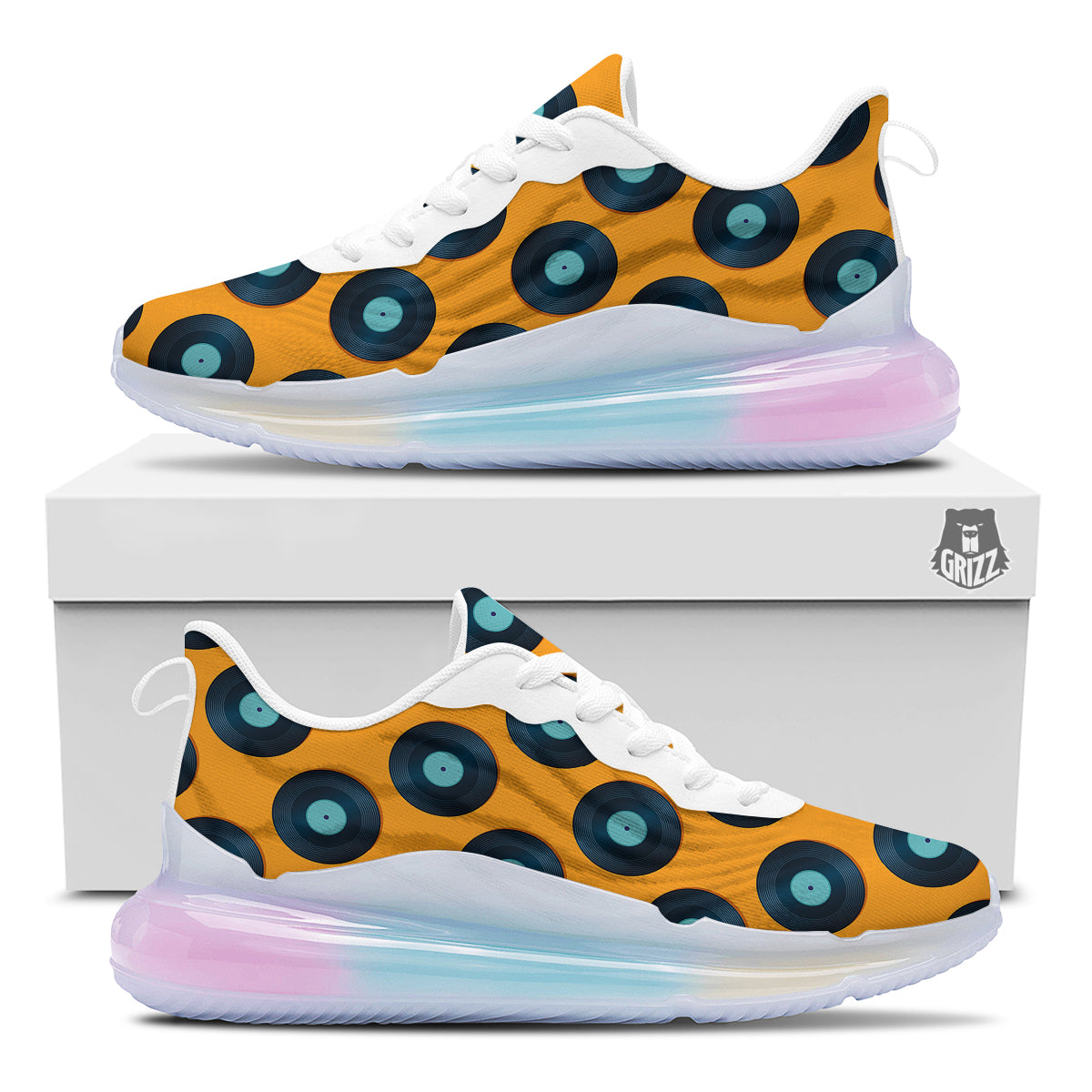 Records Vinyl Vintage Print Pattern Running Sneakers-grizzshop