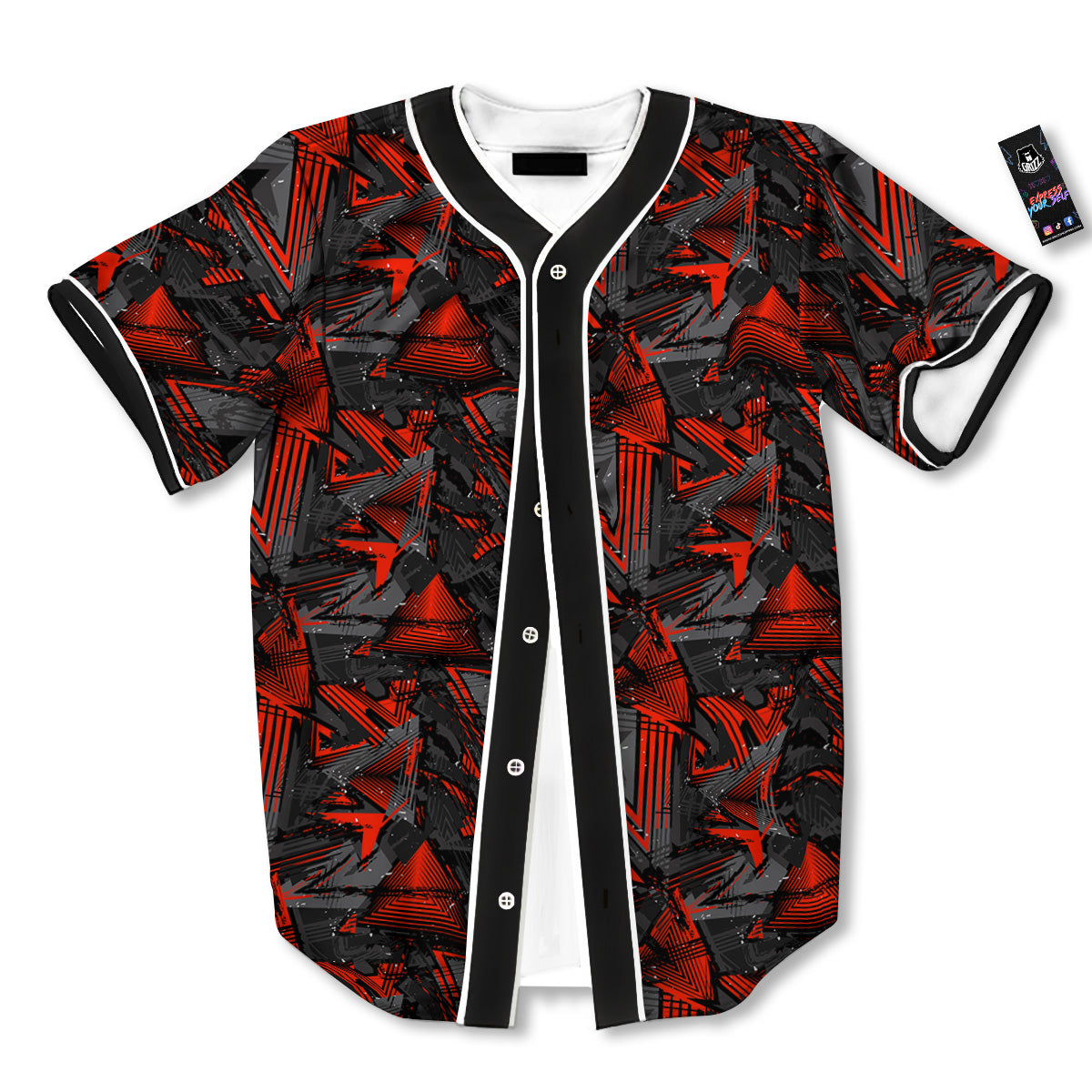 Red Abstract Grunge Print Pattern Baseball Jersey-grizzshop