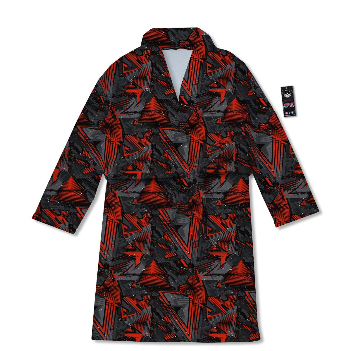 Red Abstract Grunge Print Pattern Bathrobe-grizzshop