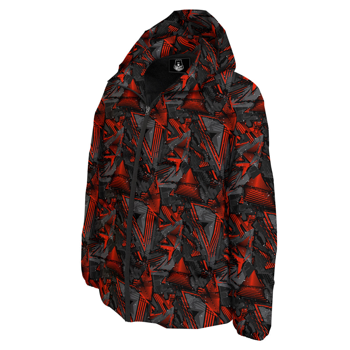 Red Abstract Grunge Print Pattern Down Jacket-grizzshop