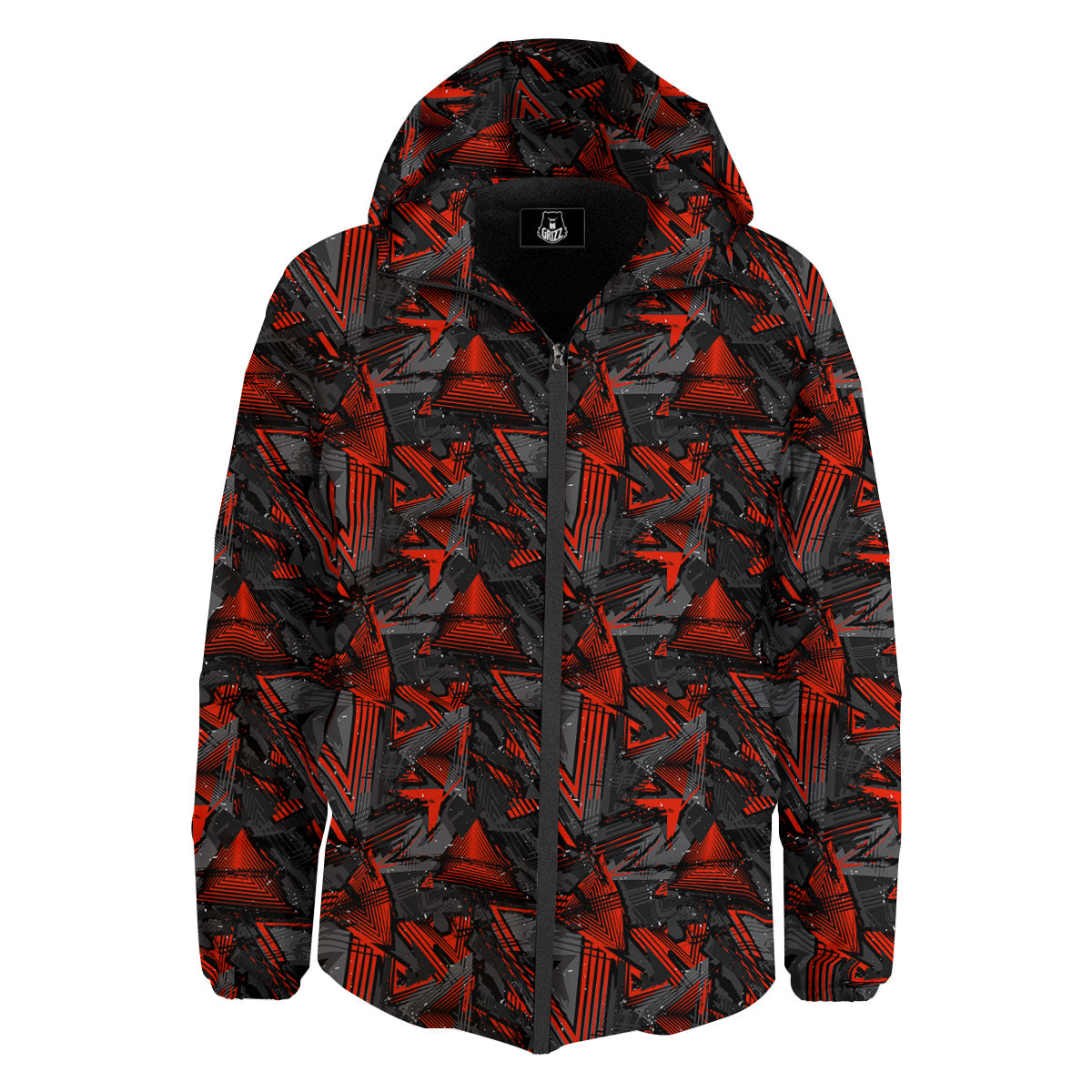 Red Abstract Grunge Print Pattern Down Jacket-grizzshop
