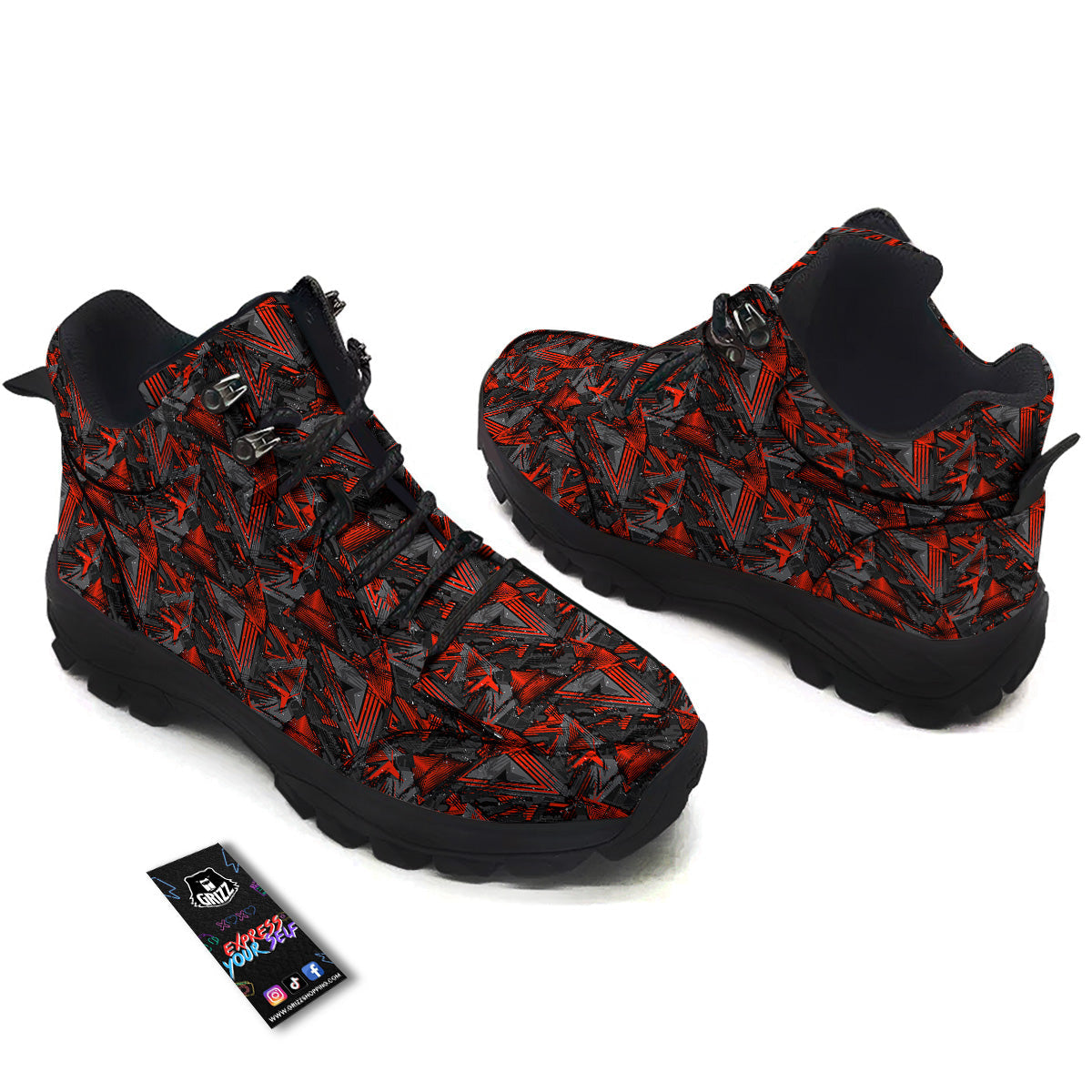 Red Abstract Grunge Print Pattern Hiking Shoes-grizzshop