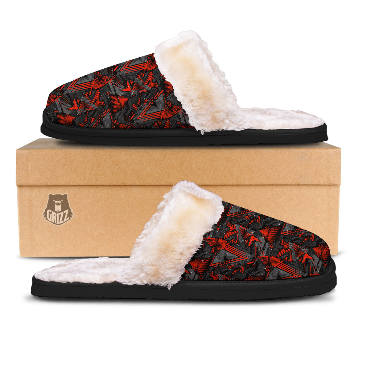 Red Abstract Grunge Print Pattern Slippers-grizzshop