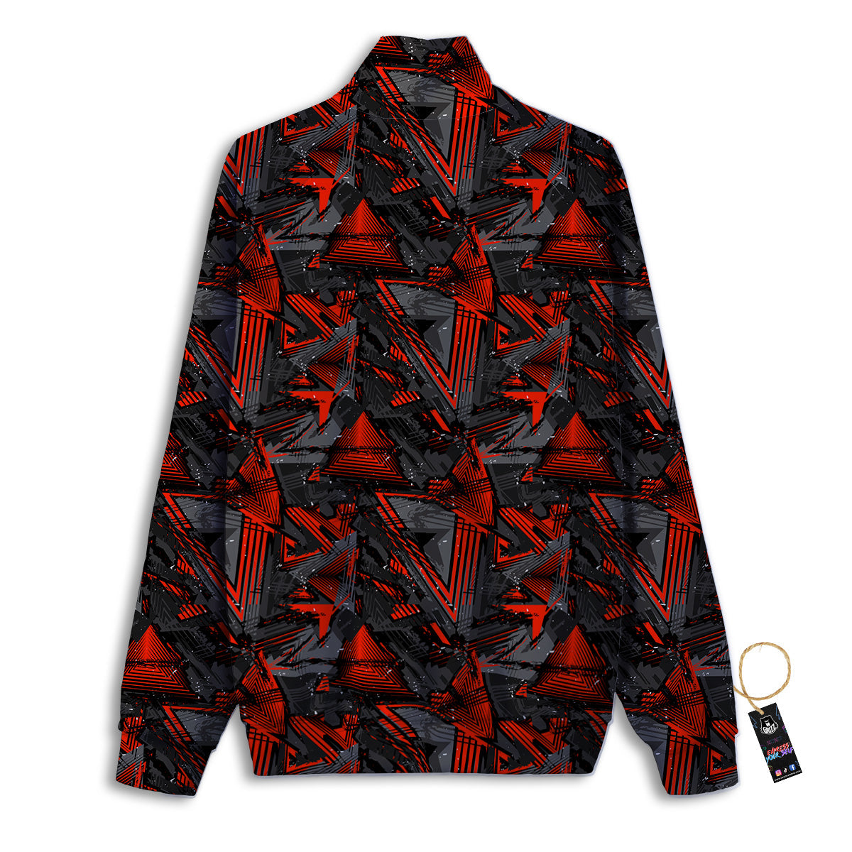 Red Abstract Grunge Print Pattern Track Jacket-grizzshop