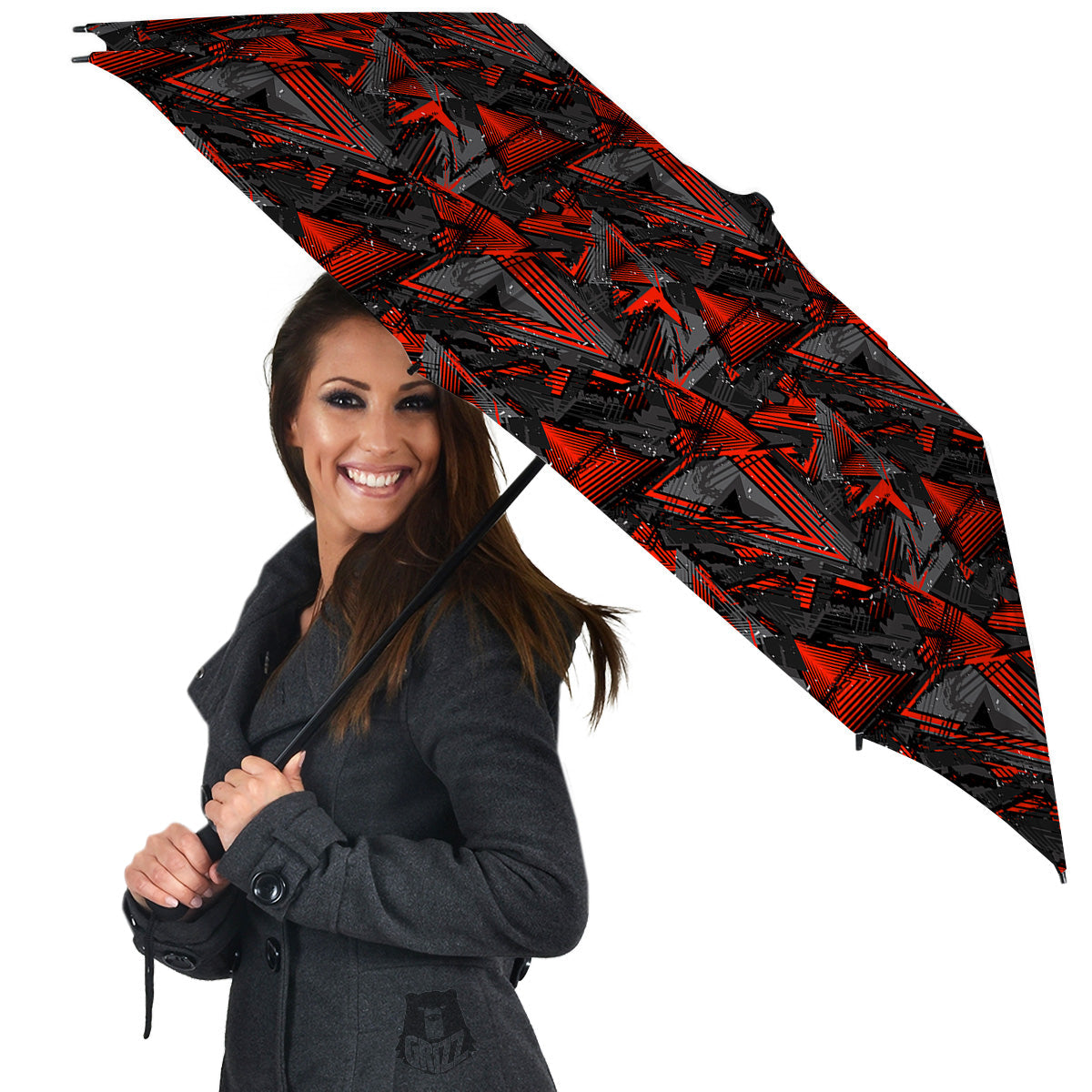Red Abstract Grunge Print Pattern Umbrella-grizzshop