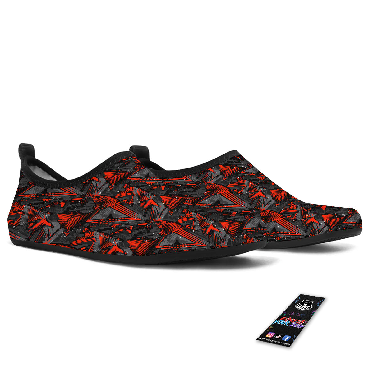 Red Abstract Grunge Print Pattern Water Shoes-grizzshop