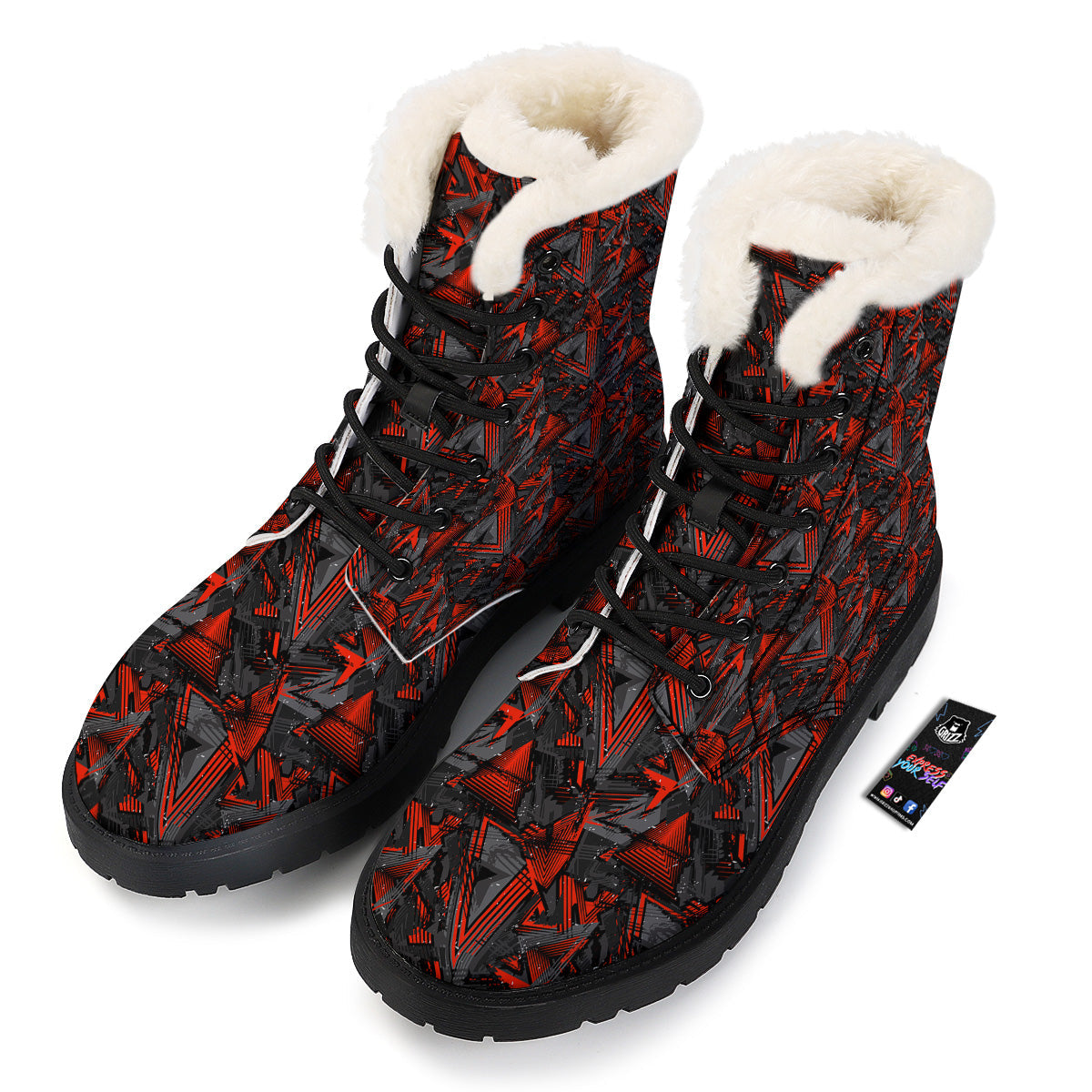 Red Abstract Grunge Print Pattern Winter Boots-grizzshop