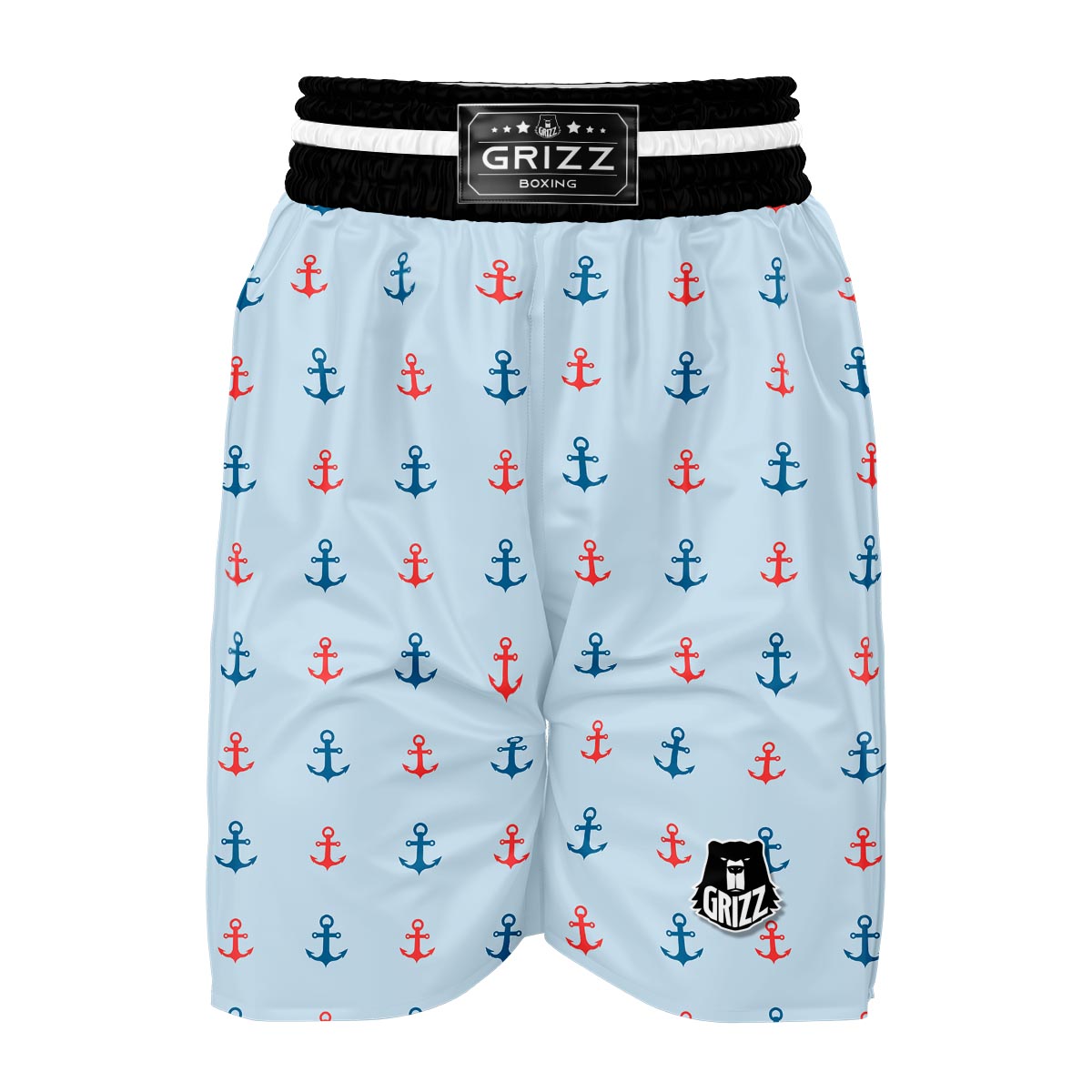 Red Anchor Nautical Pattern Print Boxing Shorts-grizzshop
