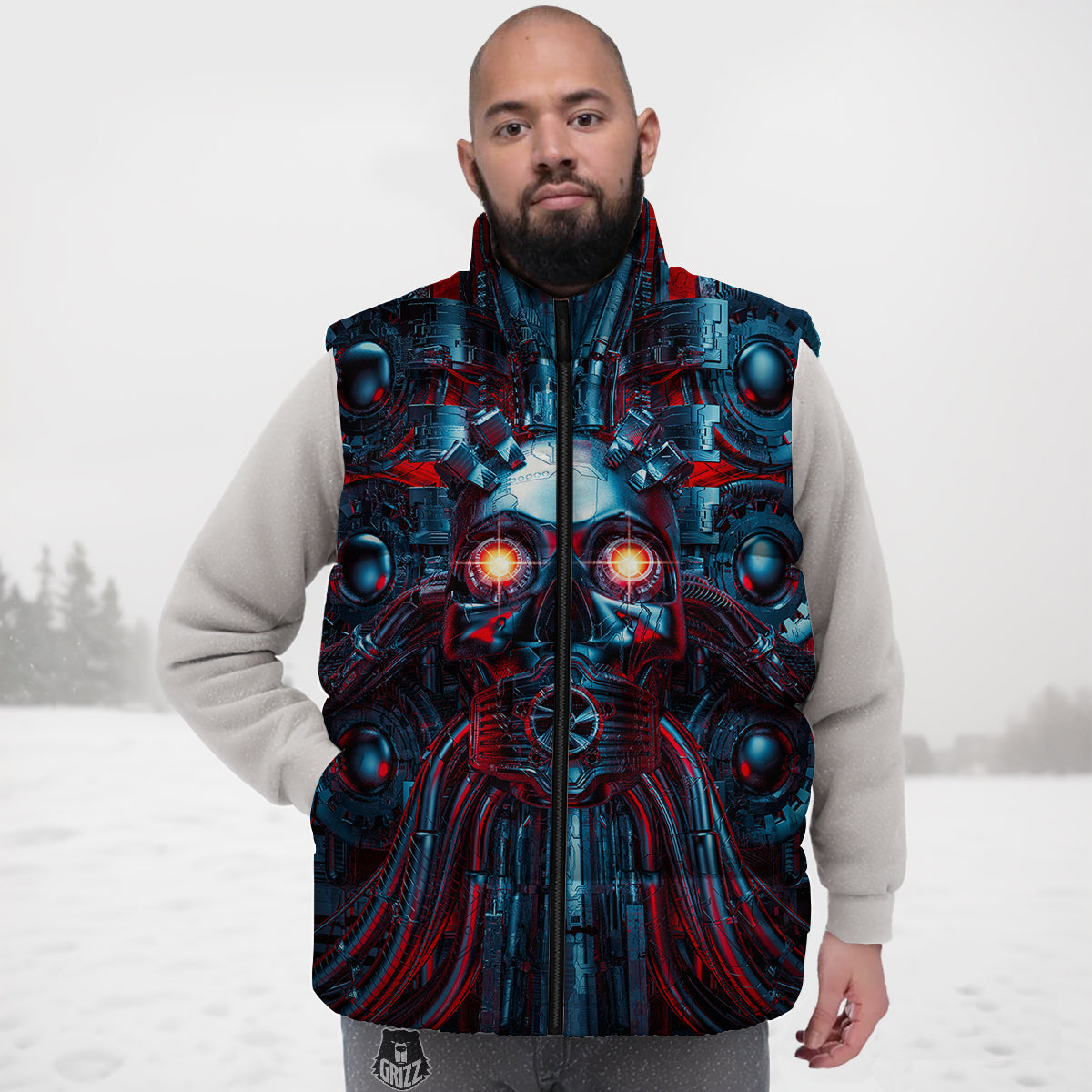 Red Anchor Nautical Pattern Print Down Vest-grizzshop