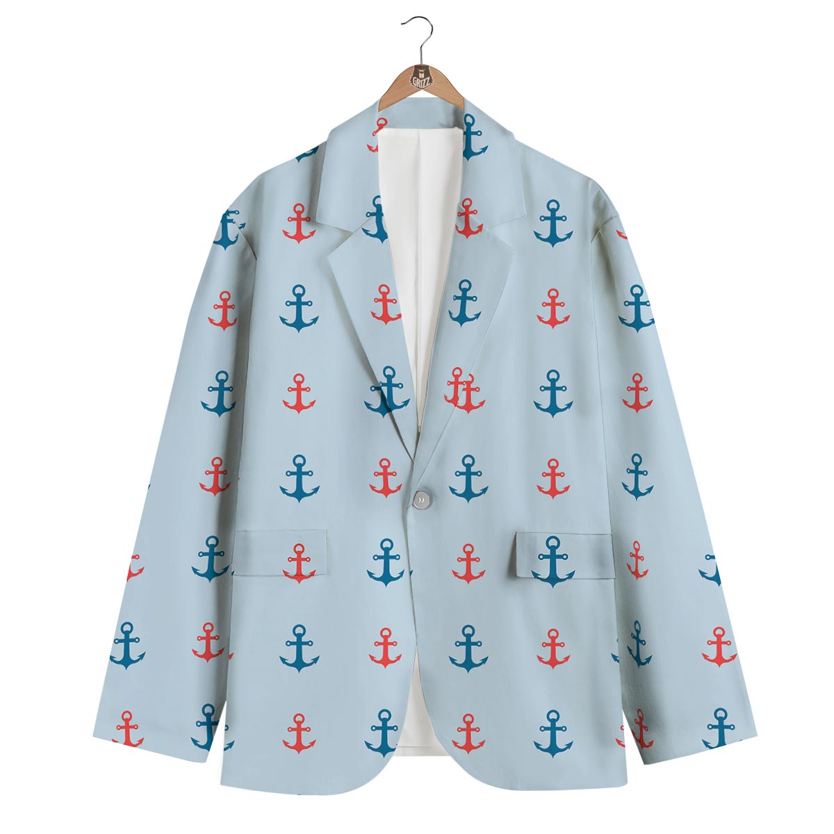 Red Anchor Nautical Pattern Print Men's Blazer-grizzshop