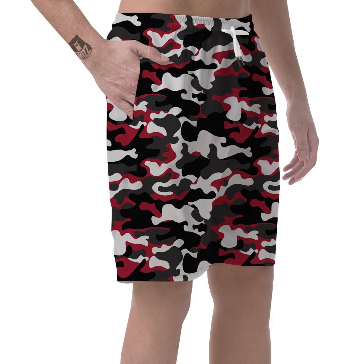 Red And Black Camouflage Print Men's Shorts-grizzshop