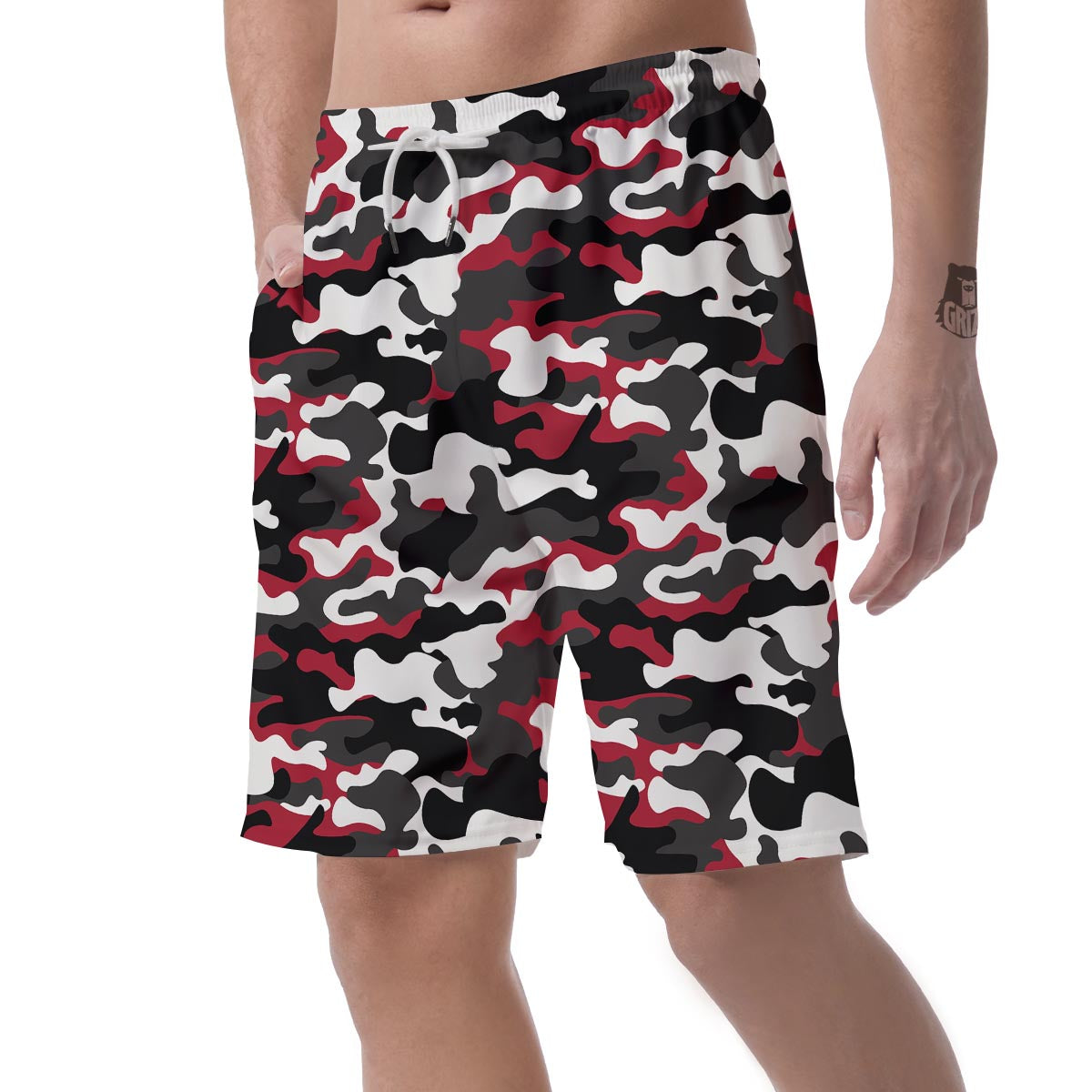 Red And Black Camouflage Print Men's Shorts-grizzshop