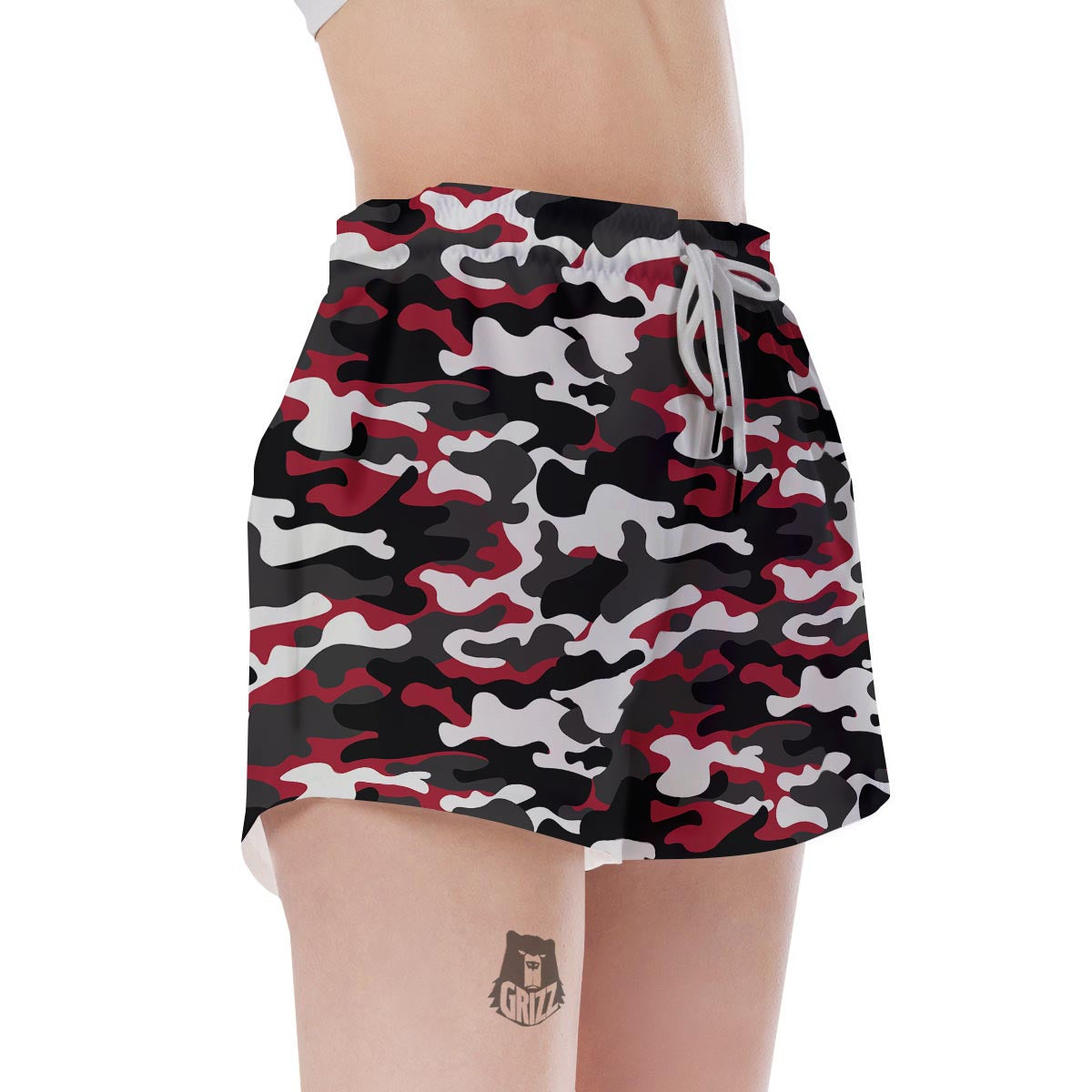 Red And Black Camouflage Print Women's Shorts-grizzshop