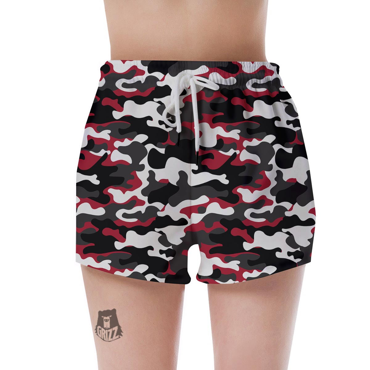 Red And Black Camouflage Print Women's Shorts-grizzshop