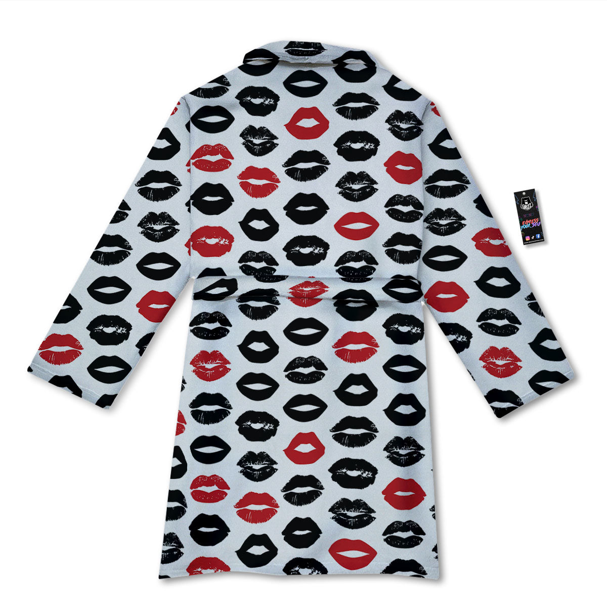 Red And Black Lips Print Pattern Bathrobe-grizzshop