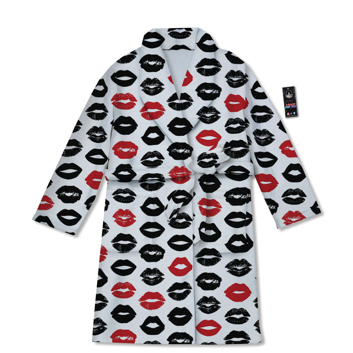Red And Black Lips Print Pattern Bathrobe-grizzshop