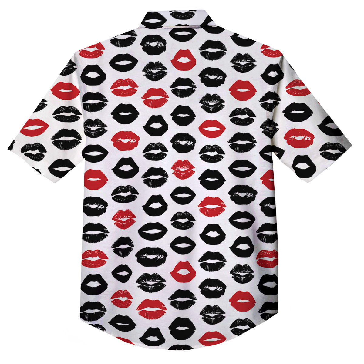 Red And Black Lips Print Pattern Button Up Shirt-grizzshop