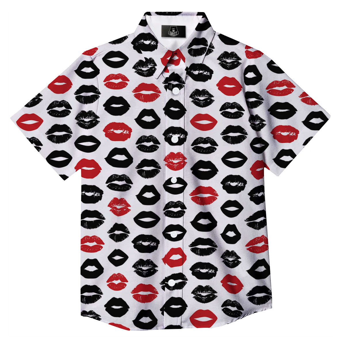 Red And Black Lips Print Pattern Button Up Shirt-grizzshop