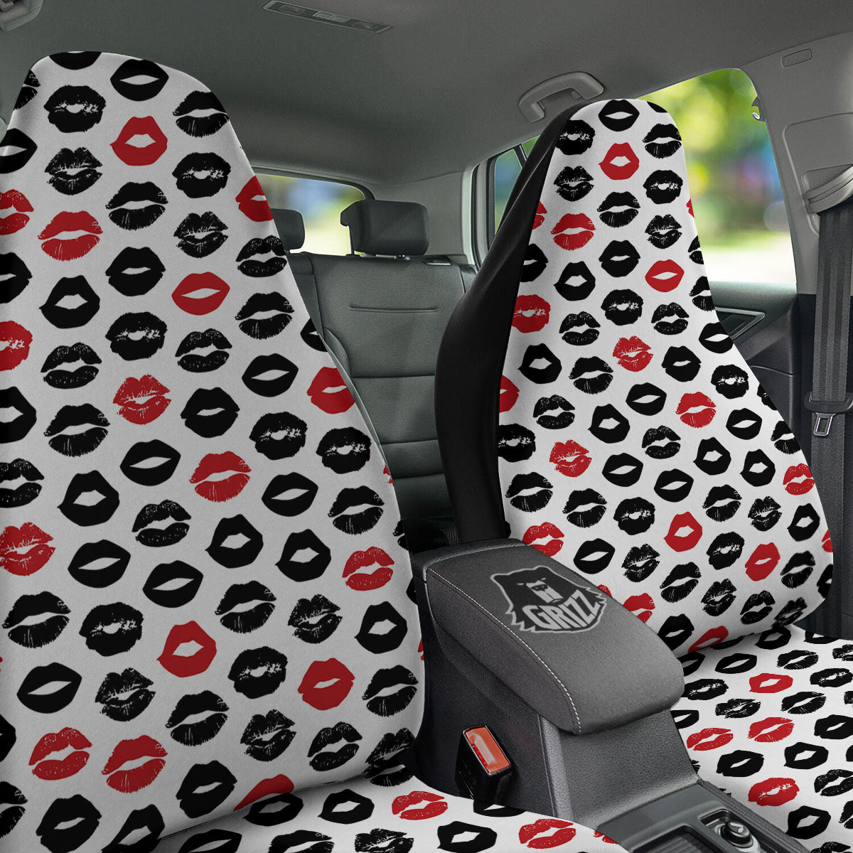 Red And Black Lips Print Pattern Car Seat Covers-grizzshop