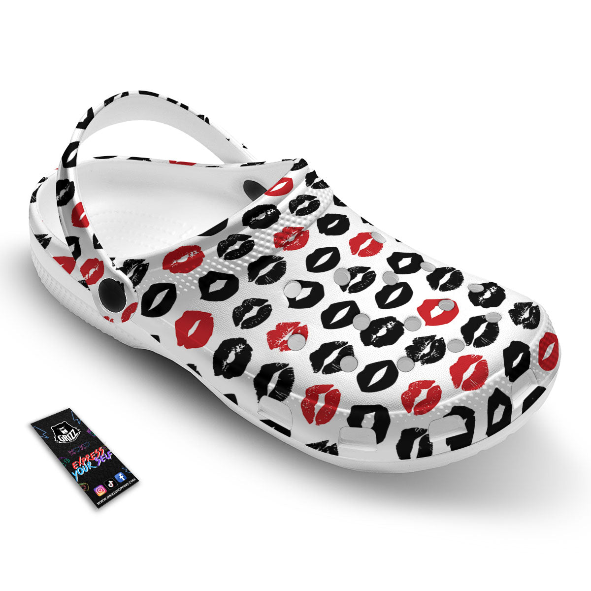 Red And Black Lips Print Pattern Clog-grizzshop