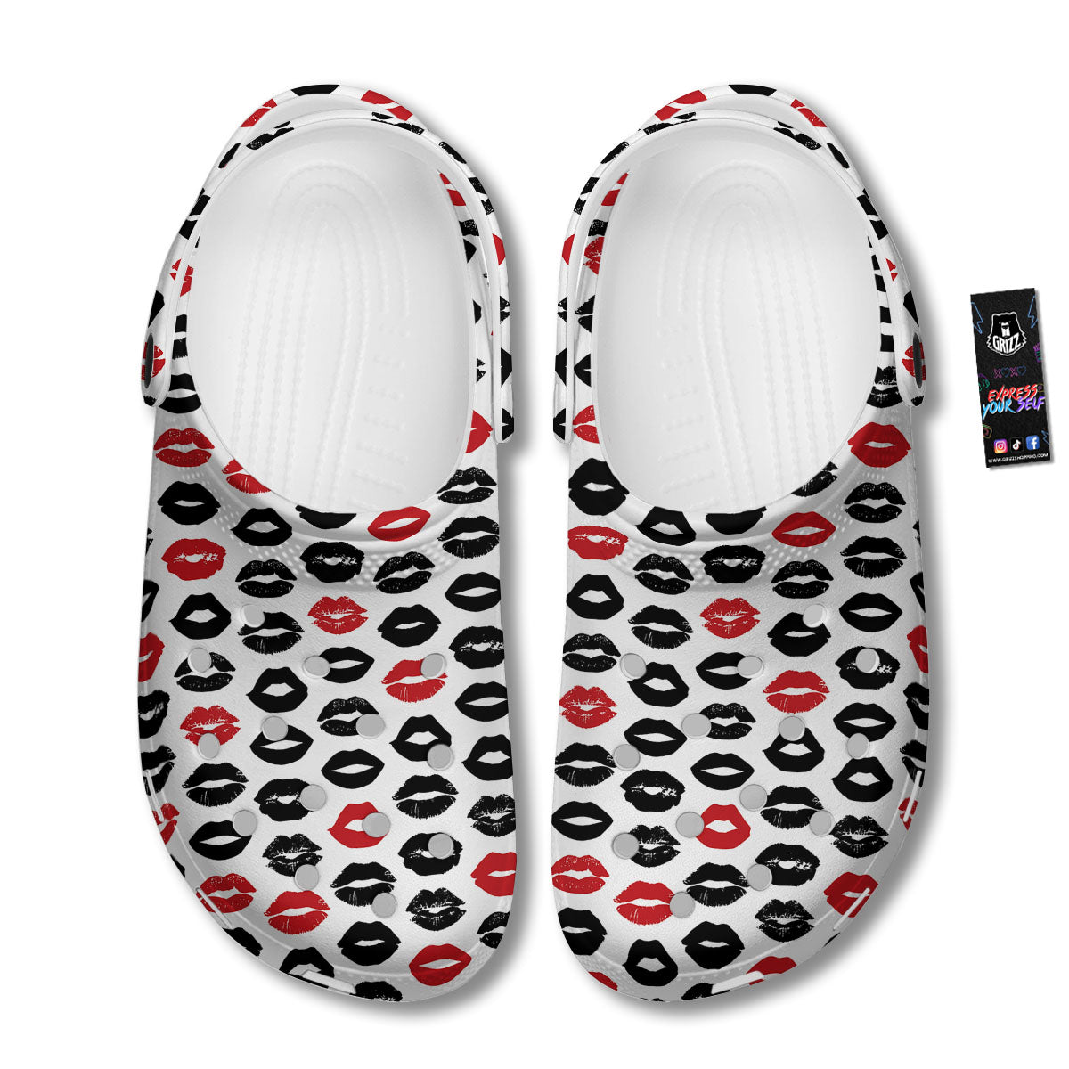 Red And Black Lips Print Pattern Clog-grizzshop