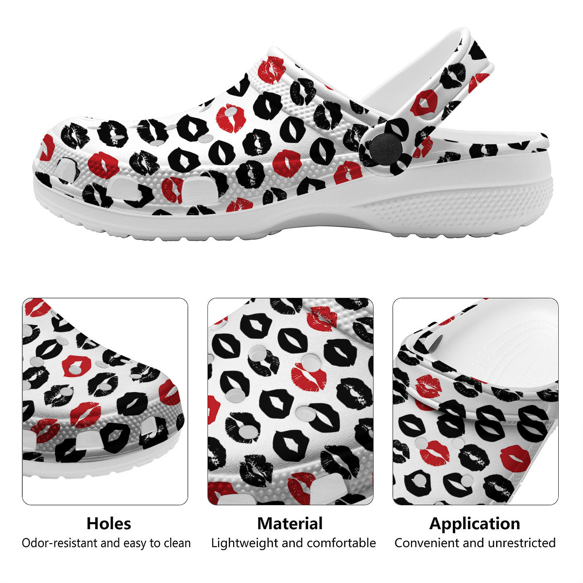 Red And Black Lips Print Pattern Clog-grizzshop
