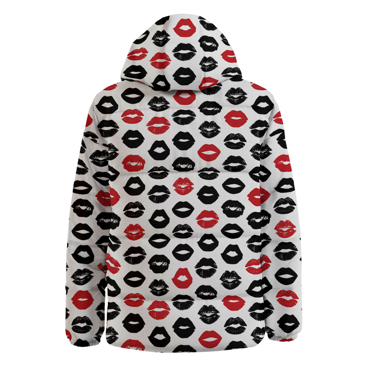 Red And Black Lips Print Pattern Down Jacket-grizzshop