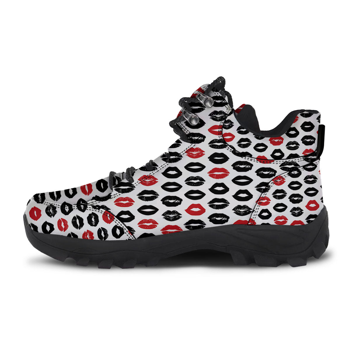 Red And Black Lips Print Pattern Hiking Shoes-grizzshop