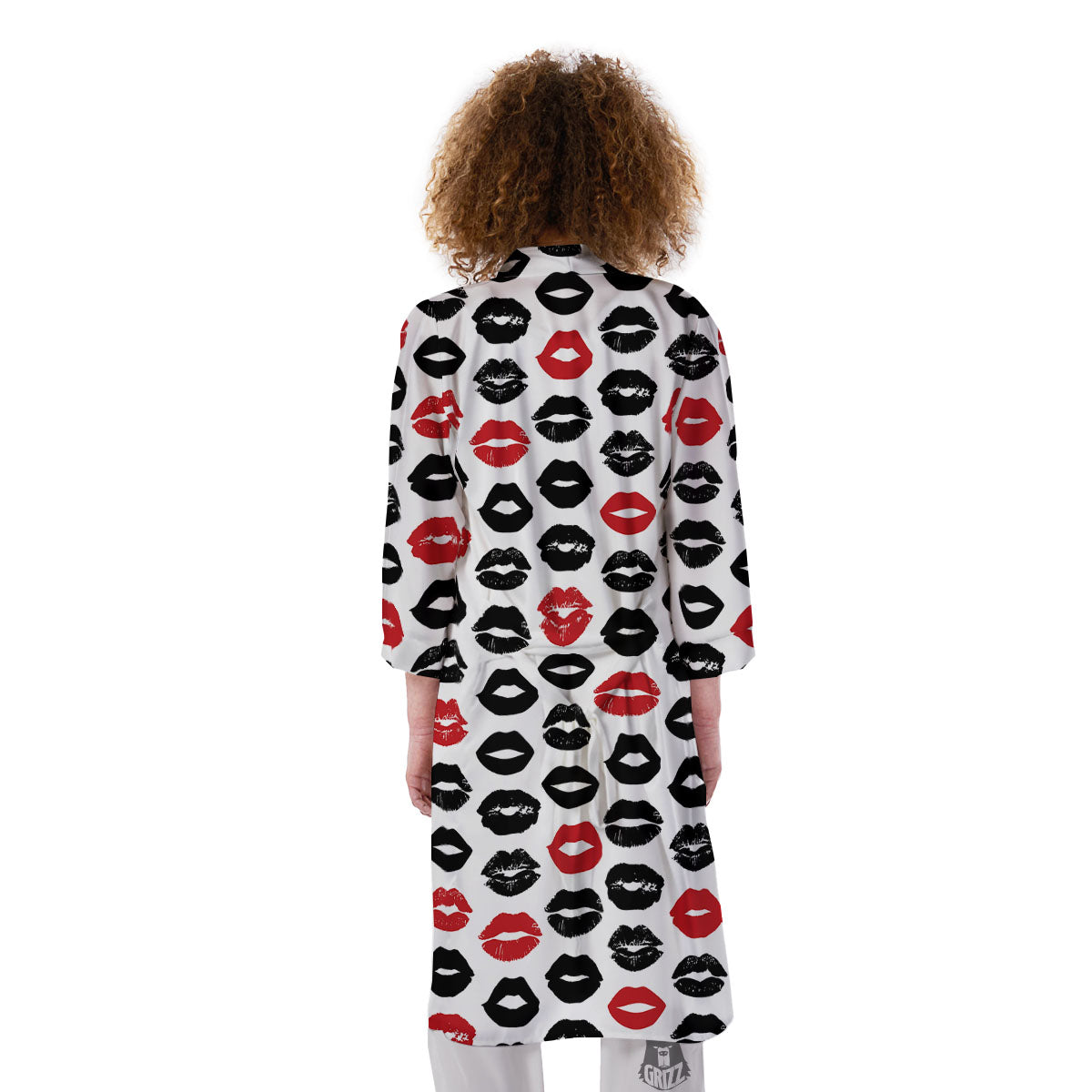 Red And Black Lips Print Pattern Kimono-grizzshop