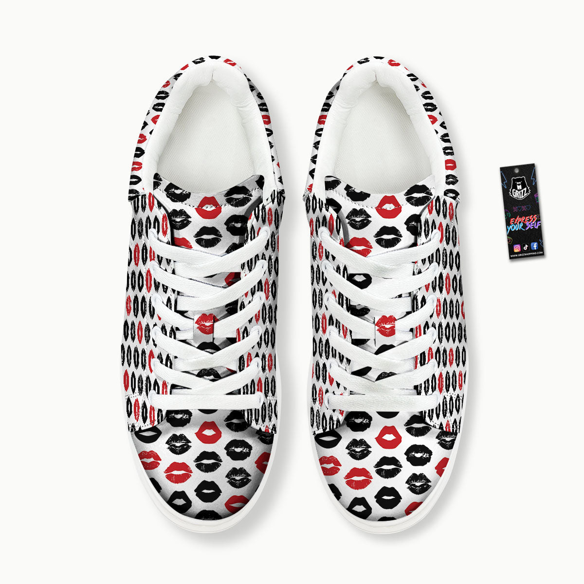 Red And Black Lips Print Pattern Platform Shoes-grizzshop