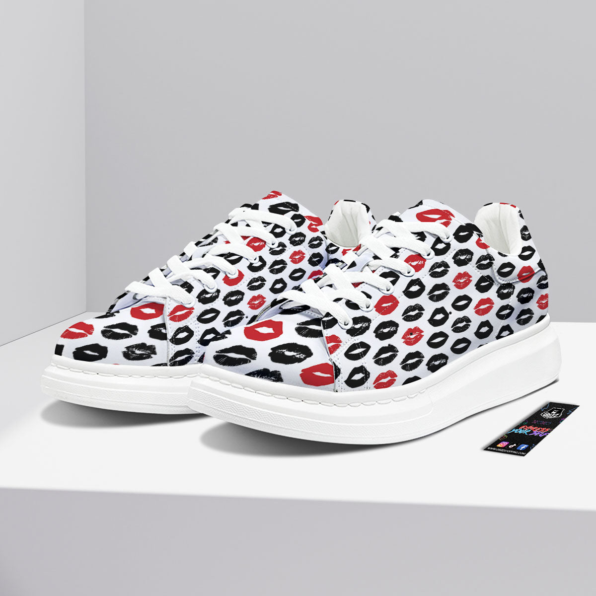 Red And Black Lips Print Pattern Platform Shoes-grizzshop