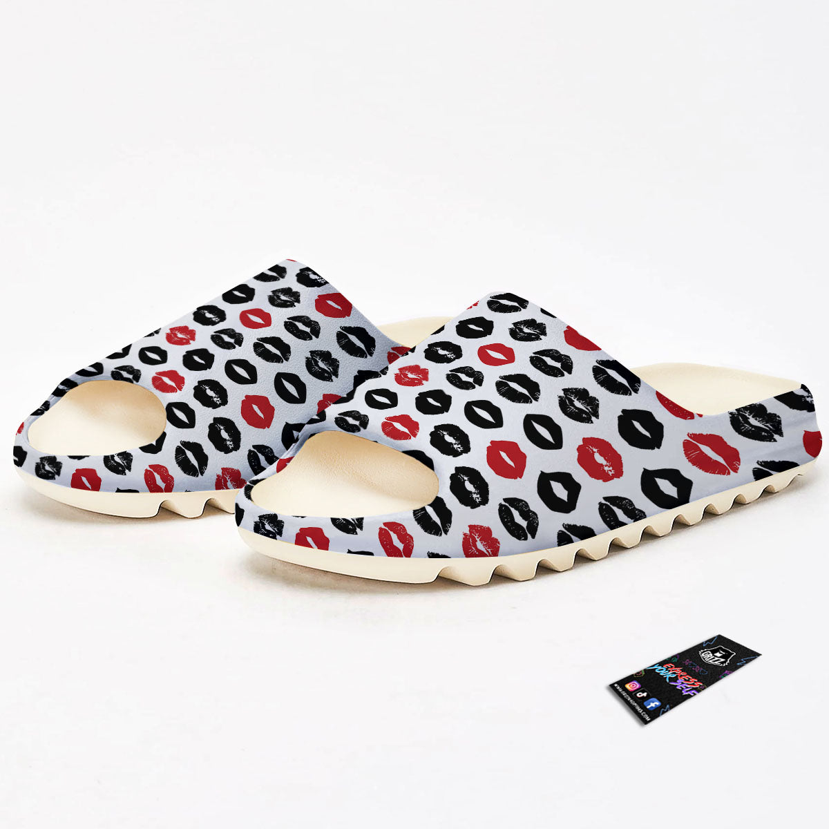Red And Black Lips Print Pattern Sandals-grizzshop