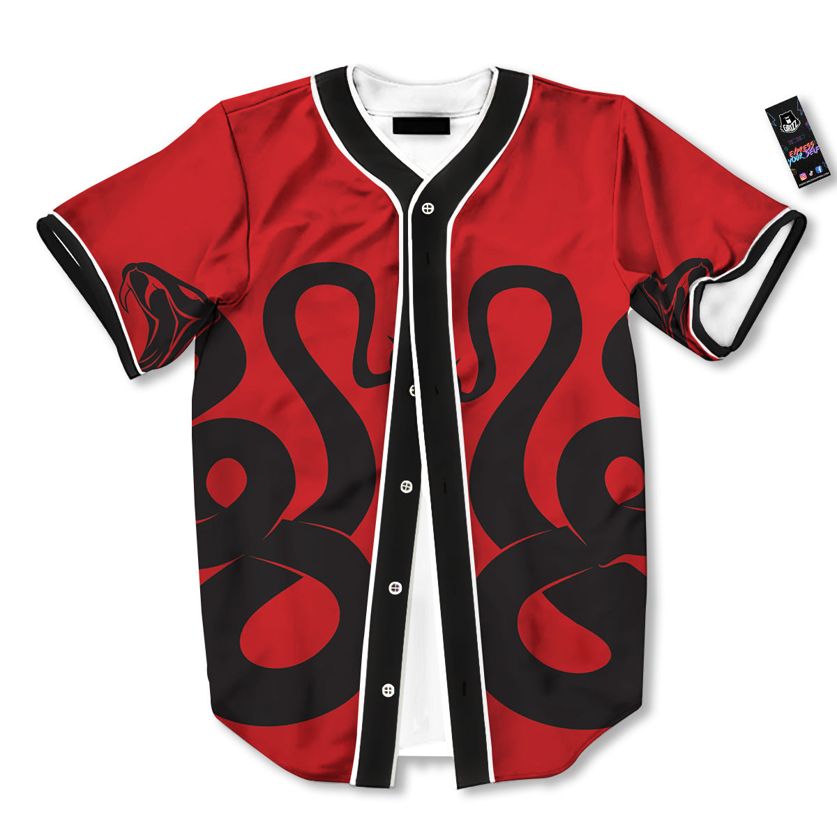 Red And Black Snakes Sign Print Baseball Jersey-grizzshop