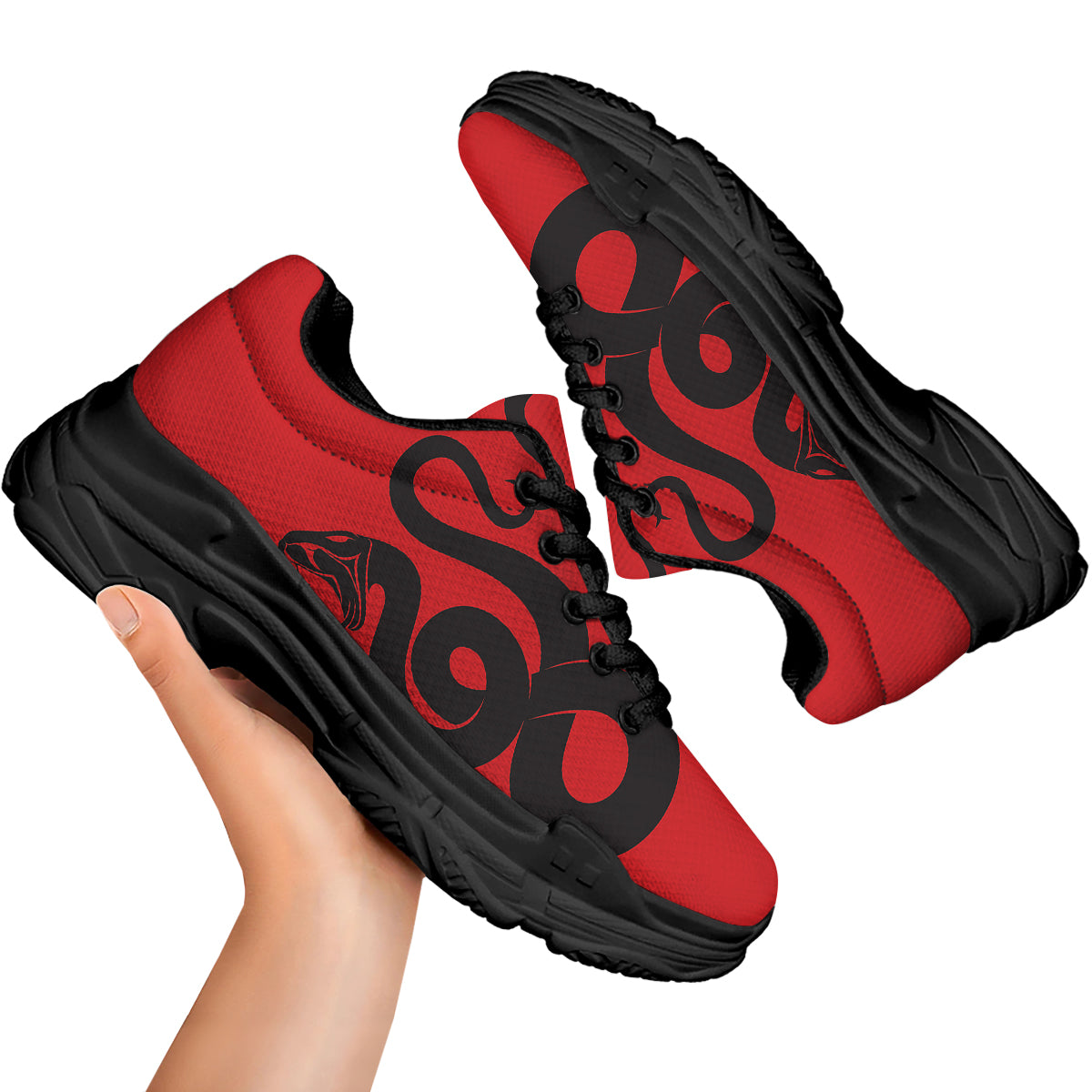 Red And Black Snakes Sign Print Black Chunky Shoes-grizzshop