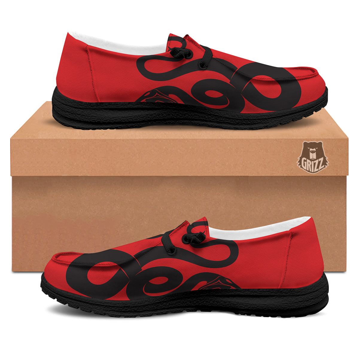 Red And Black Snakes Sign Print Black Loafers-grizzshop
