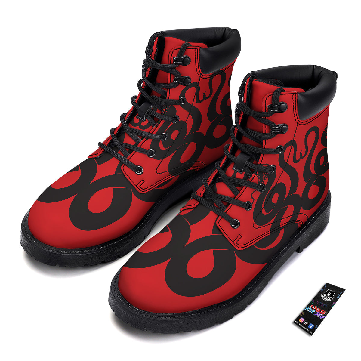 Red And Black Snakes Sign Print Boots-grizzshop