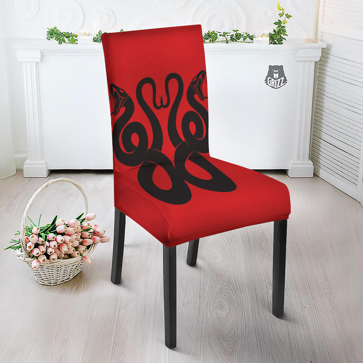 Red And Black Snakes Sign Print Dining Chair Slipcover-grizzshop