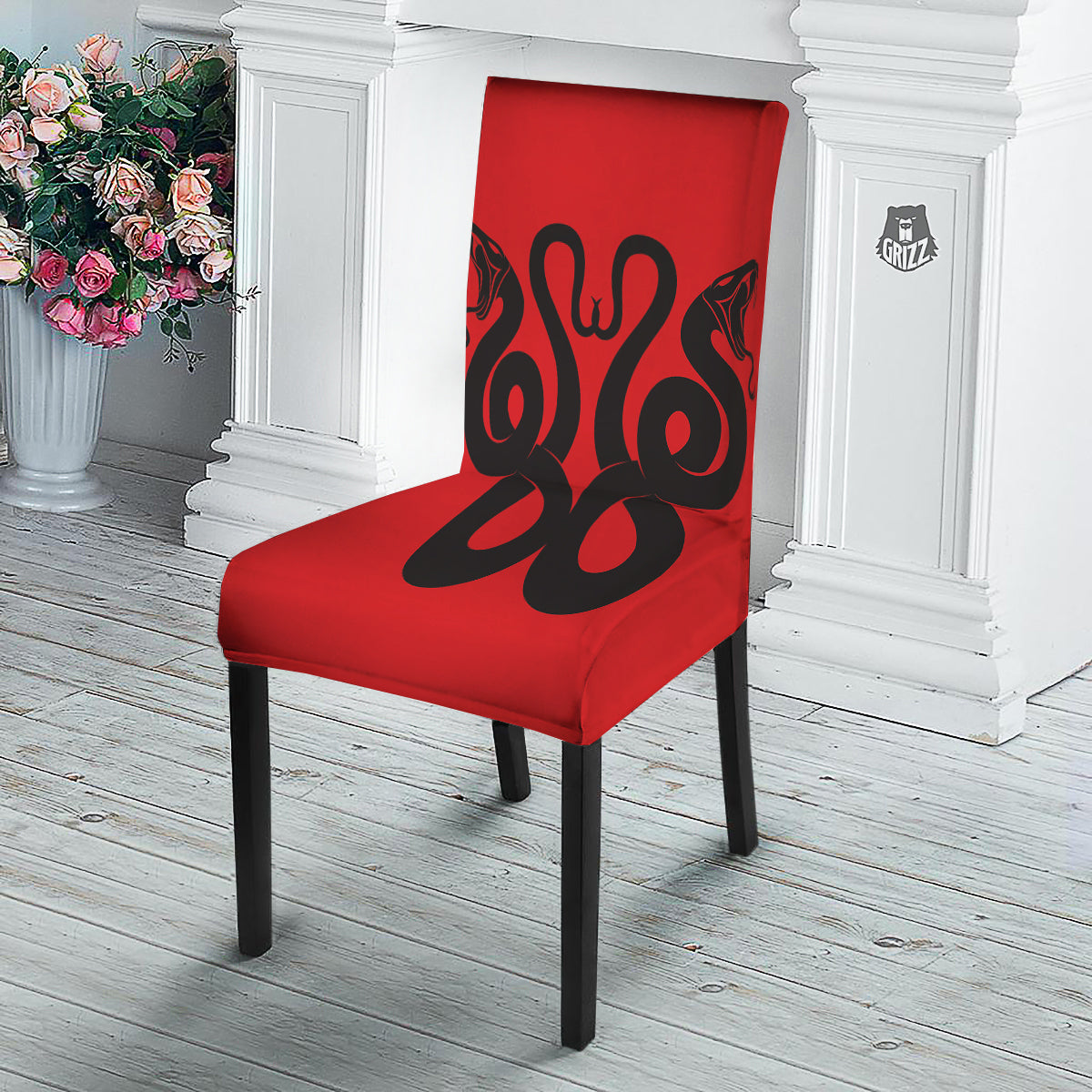 Red And Black Snakes Sign Print Dining Chair Slipcover-grizzshop