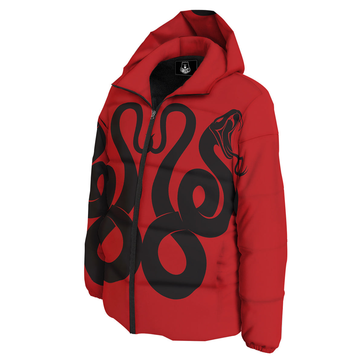 Red And Black Snakes Sign Print Down Jacket-grizzshop