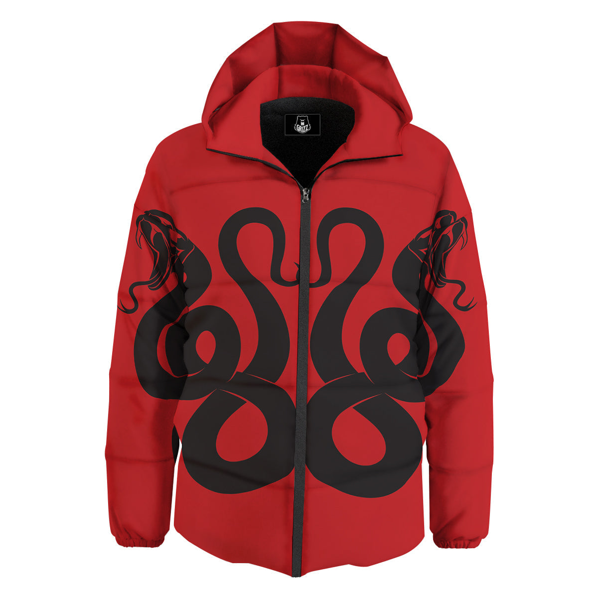 Red And Black Snakes Sign Print Down Jacket-grizzshop