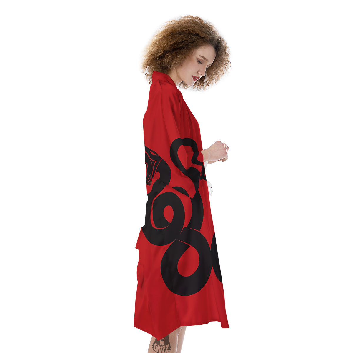 Red And Black Snakes Sign Print Kimono-grizzshop