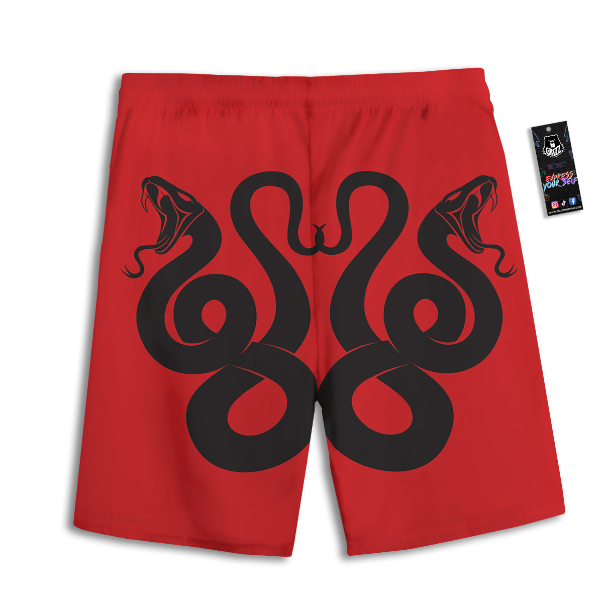 Red And Black Snakes Sign Print Men's Athletic Shorts