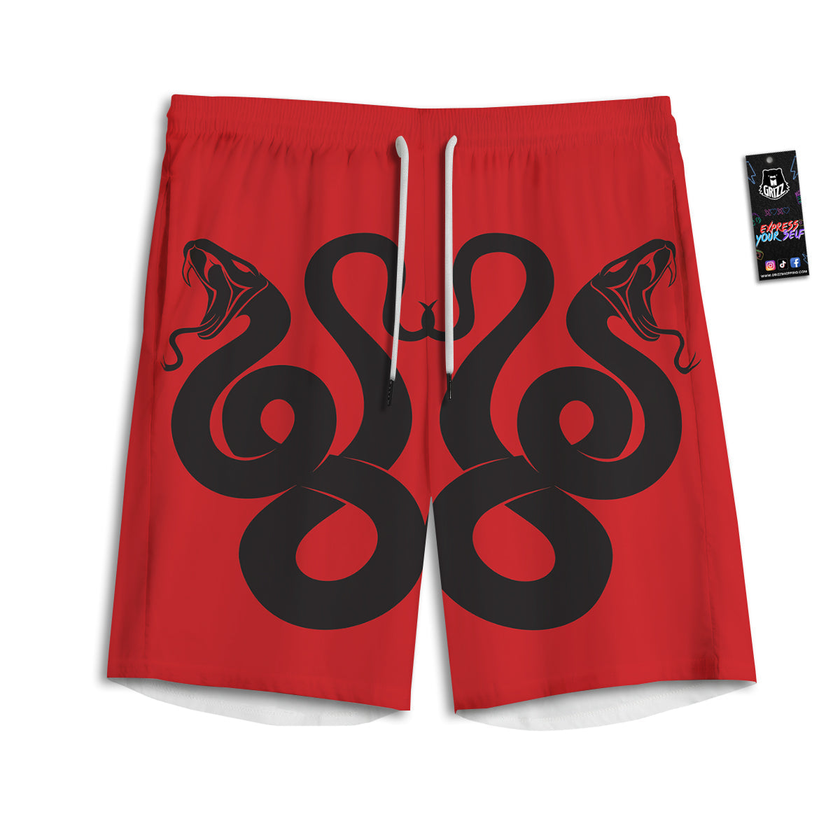 Red And Black Snakes Sign Print Men's Athletic Shorts