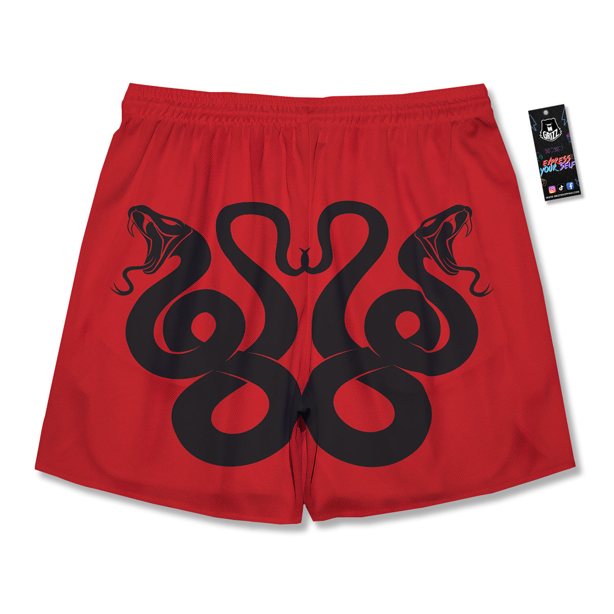 Red And Black Snakes Sign Print Men's Running Shorts-grizzshop