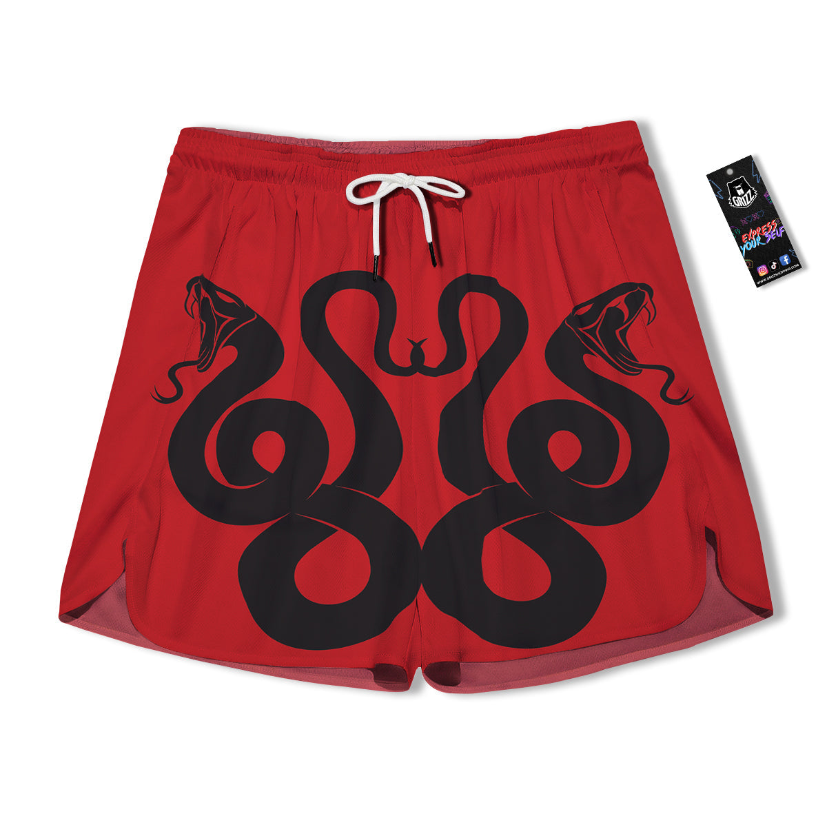 Red And Black Snakes Sign Print Men's Running Shorts-grizzshop