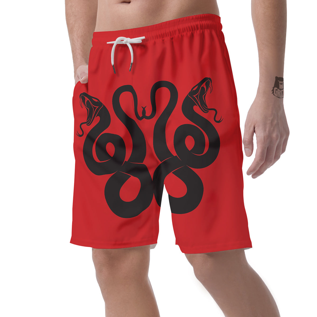 Red And Black Snakes Sign Print Men's Shorts-grizzshop